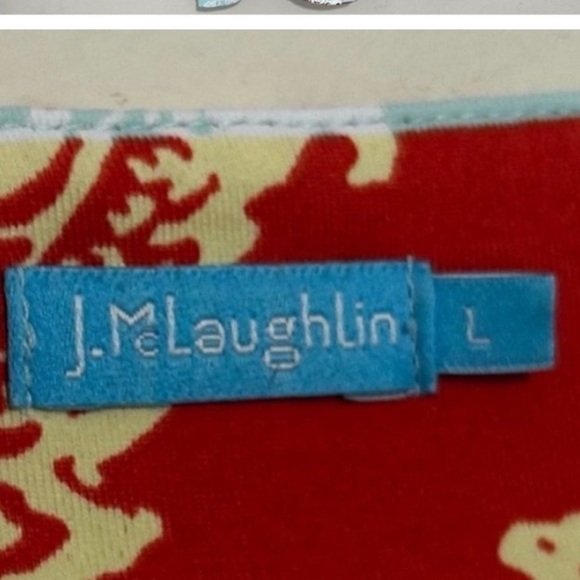 J. McLaughlin Mari Striped Paisley Blue & Red Catalina Cloth Dress SIZE LARGE - Picture 3 of 8